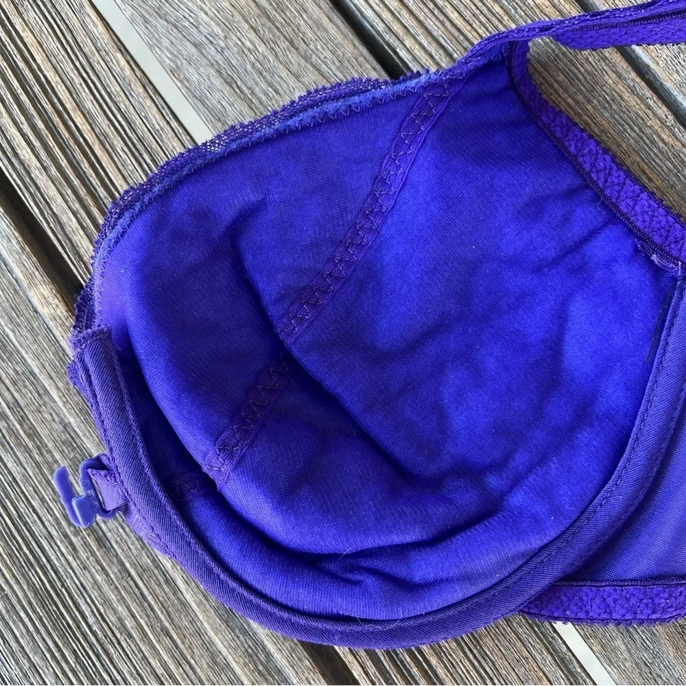 VTG Victoria’s Secret Good Label Bra Purple Jacquard Scroll Lace Front Close 80s